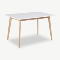 Brand eettafel, wit MDF hout & berken onderstel - thumbnail