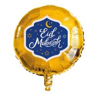 Folieballon Eid Mubarak Goud/Blauw (45cm) - thumbnail