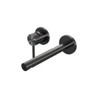 Gunmetal Carving inbouw wastafelmengkraan met rechte uitloop | Model A2 | Rozetten gunmetal geborsteld PVD - thumbnail