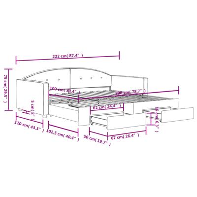 Slaapbank met onderschuifbed en lades 100x200 cm fluweel zwart