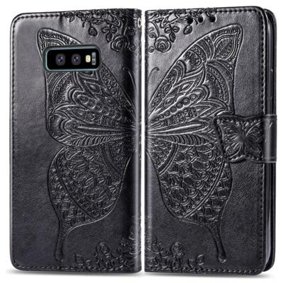 Butterfly Love bloemen reliëf horizontale Flip lederen case voor Galaxy S10e met houder & kaartsleuven & portemonnee & Lanyard (zwart)