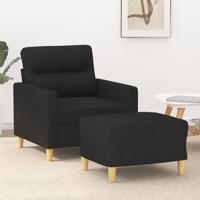 Fauteuil met voetenbank 60 cm stof zwart - thumbnail