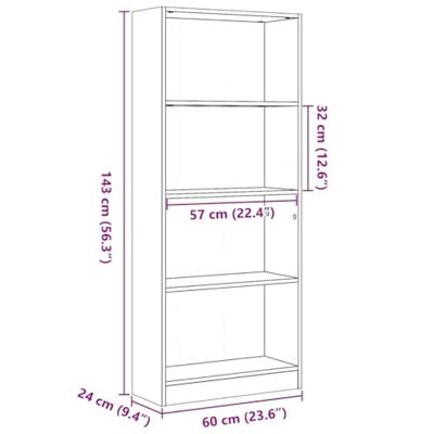 Boekenkast 60x24x143 cm bewerkt hout hoogglans wit