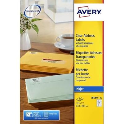 Etiket Avery J8560-25 63.5x38.1mm transparant 525 etiketten