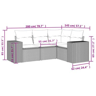 4-delige Loungeset met kussens poly rattan bruin - thumbnail