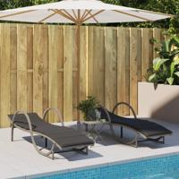 Ligbedden 2 st met kussens poly rattan lichtgrijs - thumbnail
