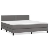 Boxspring met matras kunstleer grijs 200x200 cm - thumbnail