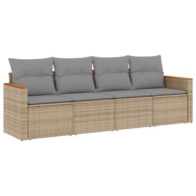 5-delige Loungeset met kussens poly rattan gemengd beige - thumbnail