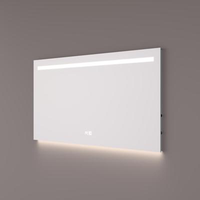 HIPP Design spiegel met Horizontale LED-Baan en Indirecte Verlichting 120 x 70 x 3 cm met Digitale Klok en Spiegelverwarming