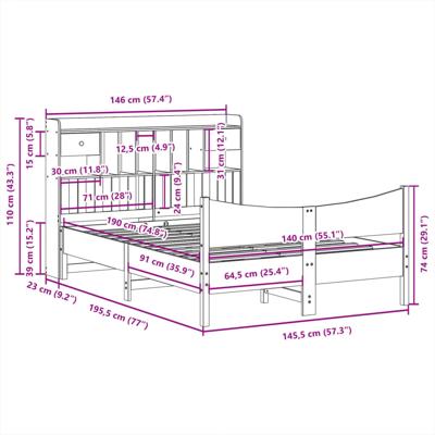 Bedframe zonder matras massief grenenhout wit 140x190 cm