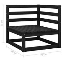 3-delige Loungeset massief grenenhout zwart - thumbnail