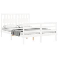 Bedframe met hoofdbord massief hout wit - thumbnail