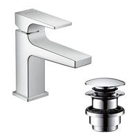 Fonteinkraan Metropol HansGrohe Eengreeps 100 met Rechte Greep en Push-Open Afvoer Chroom - thumbnail