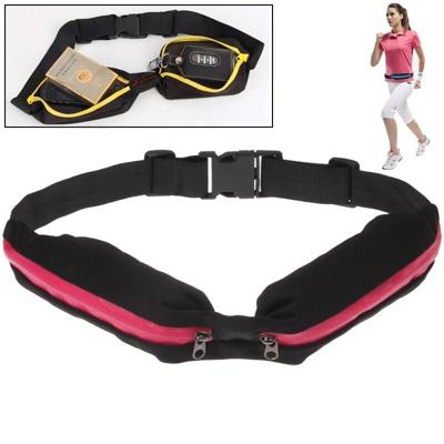 Sports Waterproof Elastic Waist Bag Two Pockets Fanny Pack Zip Pouch(Magenta)