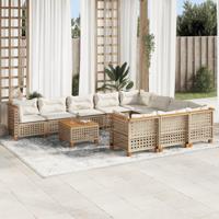 11-delige Tuinset met kussens poly rattan beige - thumbnail