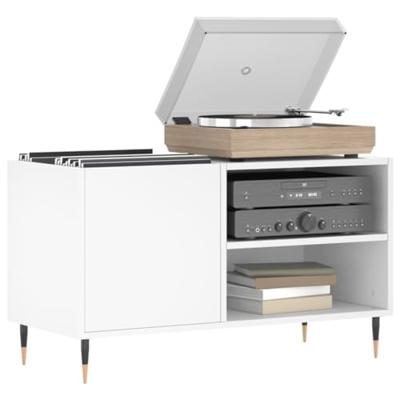 Platenkast 85x38x48 cm bewerkt hout wit - thumbnail