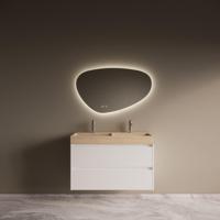 Badmeubelset Riga Travertin met Wastafel 100 cm Mat Wit - thumbnail