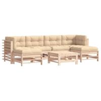 7-delige Loungeset met kussens massief teak - thumbnail