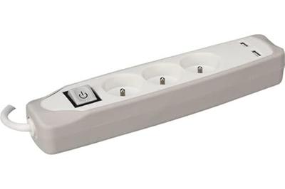 3-voudige stekkerdoos met schakelaar 2 usb-poorten grijs/wit penaarde Velleman - Velleman 3-voudige stekkerdoos met schakelaar 2 usb-poorten grijs/wit penaarde Velleman - Velleman