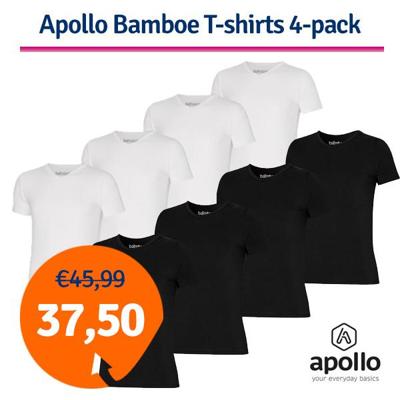 Apollo T-shirt Heren Bamboo Basic V-neck Zwart 4-pack-L