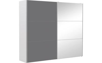 Goossens Kledingkast Easy Storage Sdk, 253 cm breed, 220 cm hoog, 1x 3 paneel glas schuifdeur li en 1x 3 paneel spiegel schuifdeur re