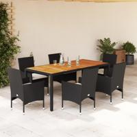 7-delige Tuinset met kussens poly rattan en acaciahout zwart - thumbnail