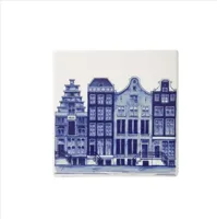 Heinen Delfts Blauw tegeltje keramiek grachtenpanden 13x13cm delfts blauw - thumbnail