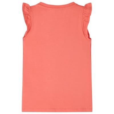 Kindershirt met ruches aan de mouwen 128 koraalkleurig Kindershirt met ruches aan de mouwen 128 koraalkleurig