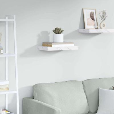 Wandplank met opslag Wit Marmer 40 x 23,5 x 4 cm Bewerkt hout