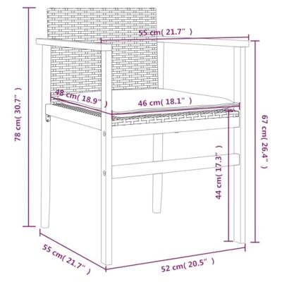 Tuinstoelen 2 st met kussens poly rattan en massief hout grijs - thumbnail