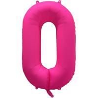 Folieballon Cijfer 0 Neon Roze (86cm) - thumbnail