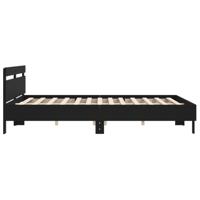 Bedframe met hoofdbord bewerkt hout zwart 180x200 cm - thumbnail