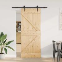 Schuifdeur met beslag 85x210 cm massief grenenhout - thumbnail