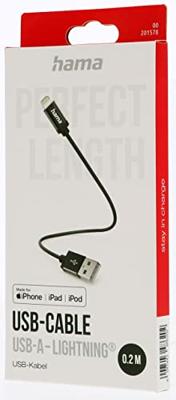 Hama USB-laadkabel USB 2.0 Apple Lightning stekker, USB-A stekker 0.20 m Zwart 00201578 - thumbnail
