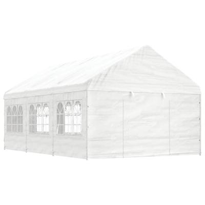 Prieel met dak 6,69x4,08x3,22 m polyetheen wit