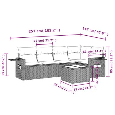 5-delige Loungeset met kussens poly rattan zwart - thumbnail