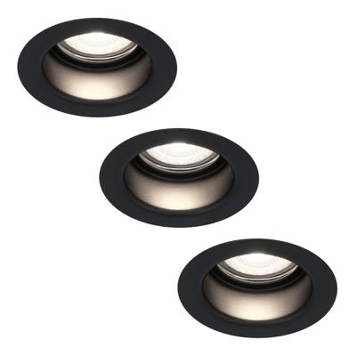 Set van 3 Mari - LED platte inbouwspots met lage inbouwdiepte 58mm - 3,8 Watt 270 Lumen - 6000K Daglicht wit - GU10 LED Module - Verzonken - Dimbaar - Rond - IP65 waterdicht - Zwart