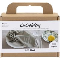 Creativ Company Mini hobbyset borduren, servet, dusty groen, 1 doos - thumbnail