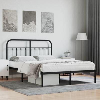 Bedframe met hoofdbord metaal zwart 140x200 cm