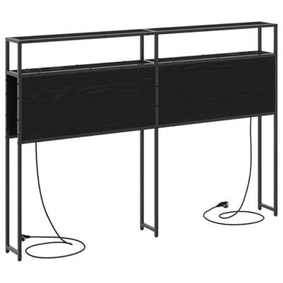 Opberghoofdbord met plank Zwart eiken 160 cm Bewerkt hout