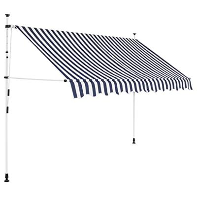 VidaXL Luifel handmatig uittrekbaar 250 cm blauw en witte strepen