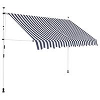 Luifel handmatig uittrekbaar 250 cm blauw en witte strepen - thumbnail