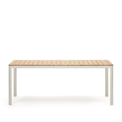 Kave Home Tuintafel 'Bona' Teakhout, 200 x 100cm, kleur Naturel/Wit