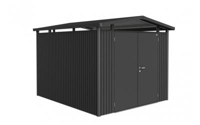 Biohort Panorama Gr. P2 metalen tuinhuis met standaard deur 273x198 cm kwartsgrijs metallic- Zadeldak- Staal- Biohort