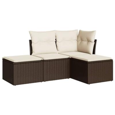 4-delige Loungeset met kussens poly rattan bruin