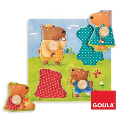 Goula puzzel - houten knopjespuzzel met 4 beren - 4 stukjes