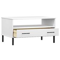 Salontafel met metalen poten OSLO 85x50x45 cm masssief hout wit - thumbnail