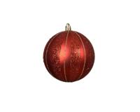 Kerstbal 10 cm rood met rode glitter streep - thumbnail
