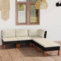 5-delige Loungeset met kussens poly rattan zwart - thumbnail