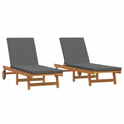 Ligstoel 2-persoon 2 pcs Bruin Massief Acaciahout
